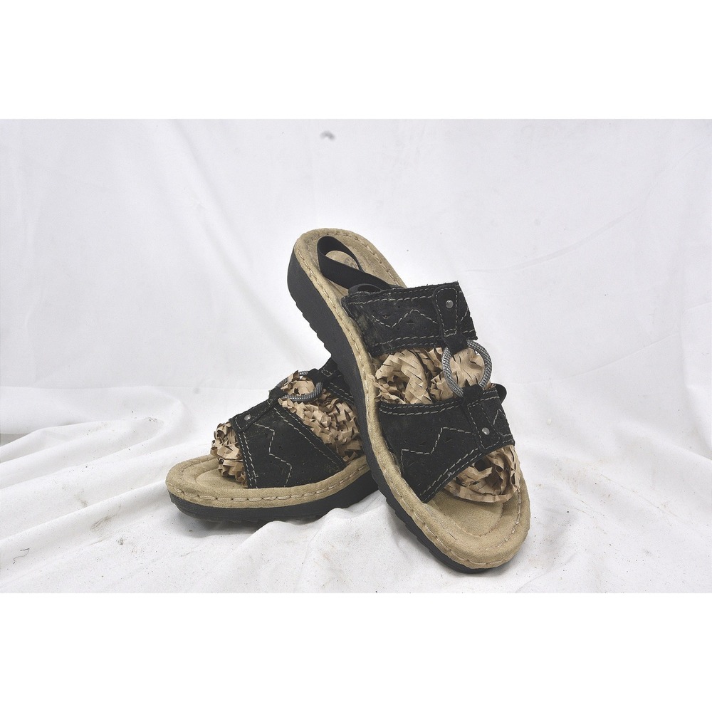 Earth Spirit Suede Slingback Sandals Womens 9.5 Black Comfort Boho Strappy Good